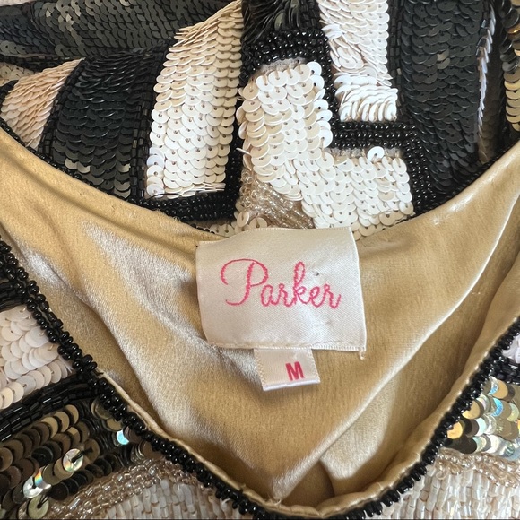 Parker Black Gold White Sequin Cocktail Dress Size Medium - Picture 9 of 11